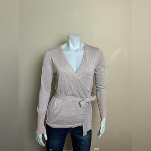 IVANKA TRUMP - Light Pink Sparkle wrap top with self-tie belt. Medium - P2P 19"